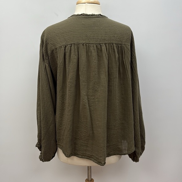 Ann Taylor LOFT Woven Striped Boxy Button Down Oversized Shirt Green Large - Picture 7 of 10
